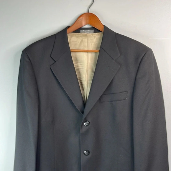 VINTAGE Wm. H. Leishman Mens Black Pure Wool 3 Button Single Breasted Jacket 42R - Picture 3 of 12